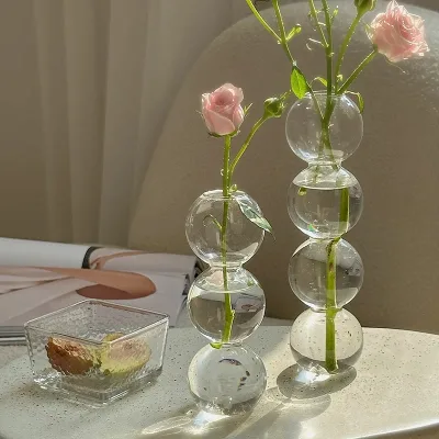 Decorative glass small vase niche hydroponic water-raising transparent flower arrangement bubble ornaments living room vase