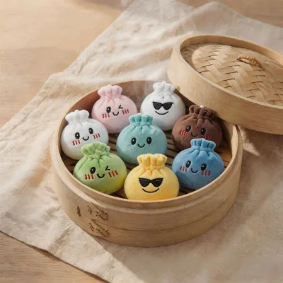 4 Inch Steamed Bun Mini Plush Dumplings Keychain Gift Bag Accessories Charms Keyring Mascot Plush Key Chains