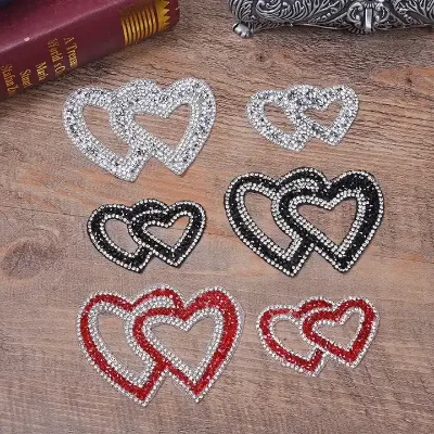 Custom Hot Fix Transfer Patches High Quality Rhinestone Applique Wholesale Bling Heart Rhinestone Patch