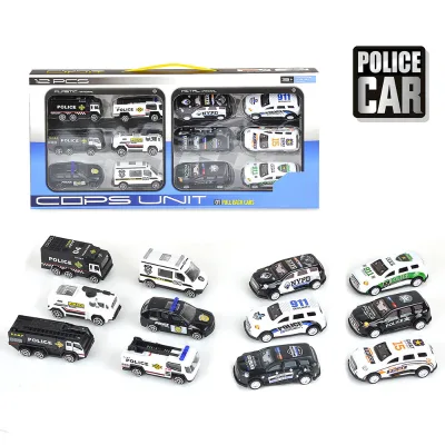 12pcs in Window Box Pack Pull Back Police Vehicle Toy 1 64 Diecast Model Car