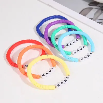 2025 Handmade Clay Mom Bracelet Elastic MAMA Letter Jewelry Mother's Day Gift for Women