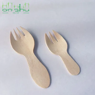 Professional Disposable Birch Wood Spork Compostable Wooden Cutlery Set for Party Use