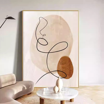 Modern Minimalist Line Portrait Painting, Cream Style Wall Art Abstract Hanging Painting, Entrance Vertical Decoration Painting