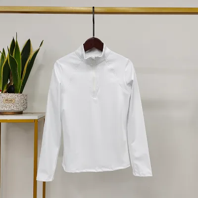 Factory in Stock Women's White Equestrian Dressage Show Baselayer Half Resin Zipper Breathable Soft Horse Riding Products