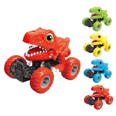 High Quality Four Wheel Drive Dinosaur Truck Model Double Pull-Back Friction Toy Car for Kids Cute Off-Road Climbing Design