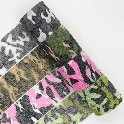 Factory Wholesale Tape Camouflage Elastic Self-Adhesive Non-Woven Polyester Fiber Bandage for Sports Protection 4.5m Length Roll