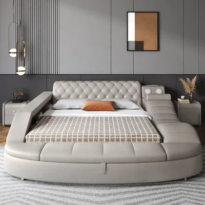 Modern Luxury Smart Leather Bed Multifunctional Massage Bed With Music Storage Massage