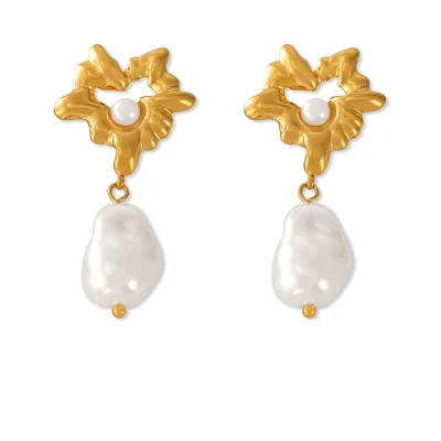 Vintage 18k Pvd Coated Jewelry Titanium Steel Earrings for Women Girls Trendy Waterproof Love Stainless Steel Pearl Earrings