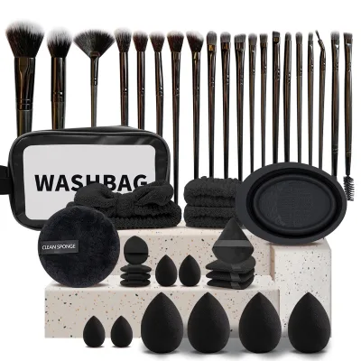Private Label Facial Makeup Brush Set Wholesale New Arrival Professional 32pcs Makeup Brushes Set 15pcs Powder Puff Makeup Bag
