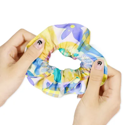 Wholesale European and American Style Cartoon Custom Logo Stretch Satin Hair Tie Gym Scrunchies