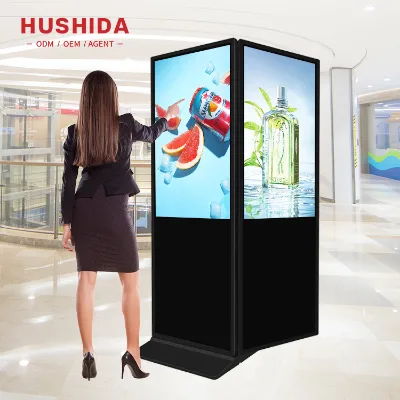 Factory Price 50 55 65 Inch Floor Stand Double Touch Screen Totem Advertising Display Screen Kiosk