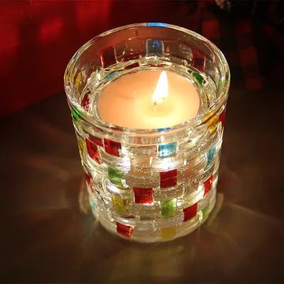LED Dazzling Plaid Glass Aromatherapy Candle for Easter Diwali Ramadan Gift Arrangements Bright Light Sense for Girlfriend's
