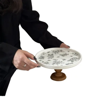 Vintage Camellia High-foot JADE Zhejiang Non-Toxic Display Stand Ceramic Tray Fruit Dessert Home Storage Ornament Plates Dishes