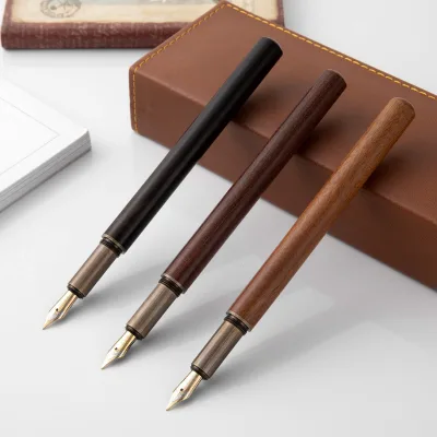 Vintage Caneta Brass Pen Kits Original Wooden Fountain Pen Papeleria Retro Ebony Wenge Olive Wood Engrave Logo Calligraphy Pen