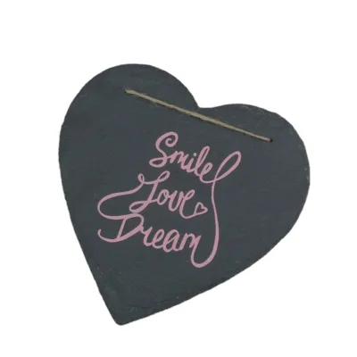 Heart Shape Natural Slate Hanging Color Printed Slate Plaque Pink Printing