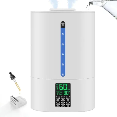 6L Household Humidicator Top Fill Hot Mist 500ml/h Small Portable Square LED Light Air Humidifier With Warm Mist