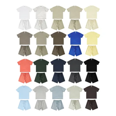 Wholesale Custom-made Extra-large Blank 2-piece Street Style T-shirt and Men's Shorts Set