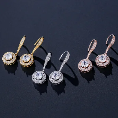 Exquisite Sparkling Zircon Earrings Simple Geometric Round Drop Earrings Women's Daily Accessories for Birthday Holiday Gifts