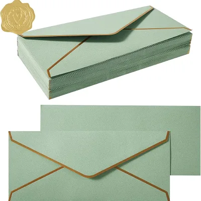 24.1x10.5cm Gold Edge Decorative Envelopes, Matte Color Paper Envelopes with Heart Wax Seal Stickers for Party Invite Gift Card