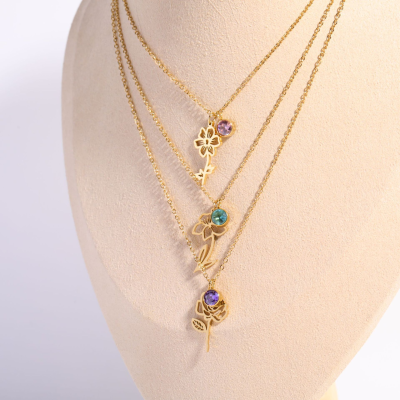 Flower Stainless Steel Zodiac Signs Charms 12 constellation Birth Month Pendant Necklace