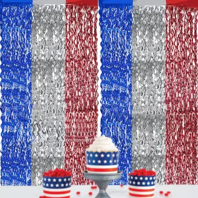 Foil Curtain Independence Day Backdrop for US Patriotic Party Tinsel 4th of July Decoration