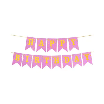 New Gold Embossed Happy Birthday Party Flag Display and English Birthday Flag Decoration