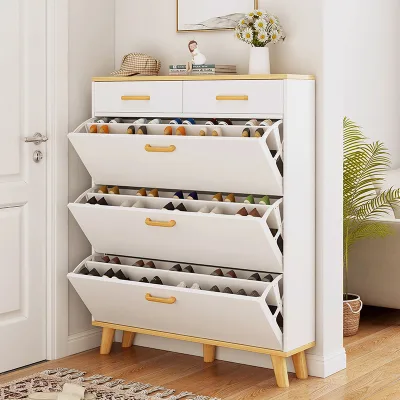 Cheap Minimalist Save Space Shoe Racks Sliding Door Durable Wood Shoe Cabinet