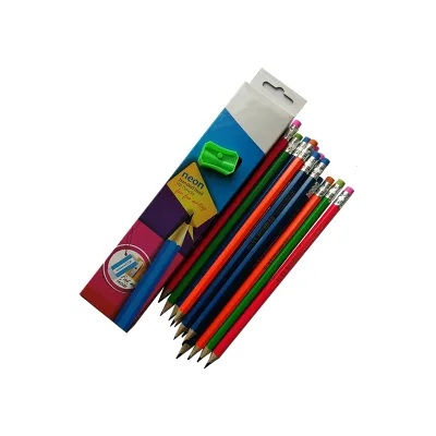 Custom Printed Perisonalized Triangle Neon Colour HB Pencil With Multi-colour Erasers