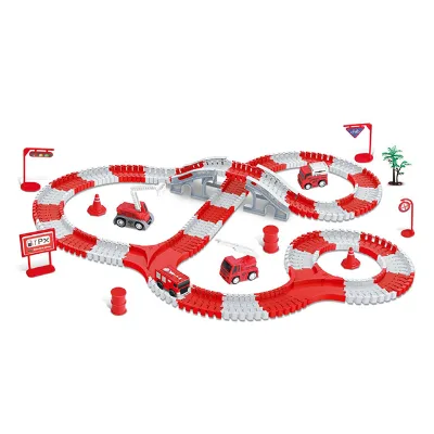 253PCS Fire Fighting Truck Construction Toy Rail Car Train Set on Track for Children