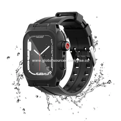 SHELLBOX IP68 certified full cover shockproof waterproof case for Apple watch series 7/8/9 41mm with silicone watchband