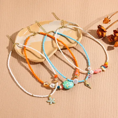 Ocean Style Fashion Necklace Multi-Color Simple Seed Bead Cute Clavicle Chain Diamond Cross-Border New Beaded