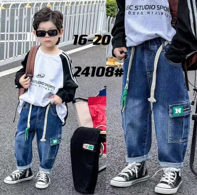Wholesale Business Kids Pantalon High Quality Washed Boys Jeans 2-5Y Elastic Waist Boys Cargo Jeans