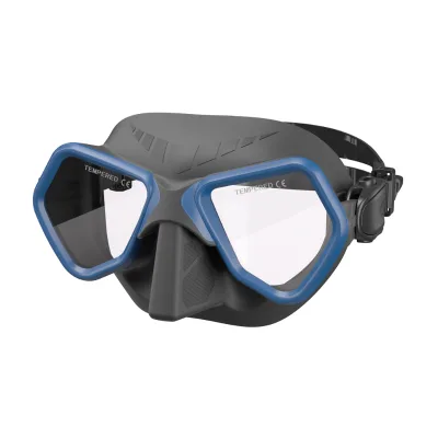 Tempered Glass Double Lens Semi Frameless Matte Silicone Skirt Low Volume Freediving Mask Adjustable Silicone Strap 3.2mm Thick