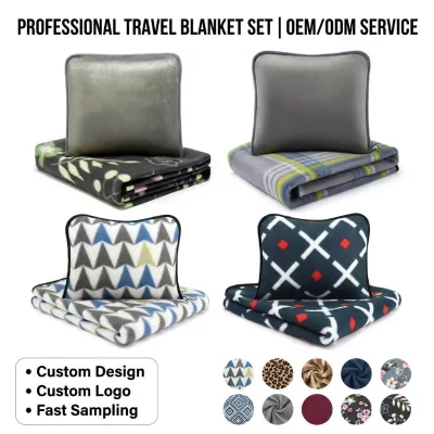 Factory Customized Blanket Pillow 2 in 1 Portable Travel Neck Pillow and Blanket Set