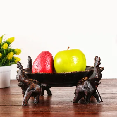 Southeast Asian Thailand Home Furnishing Club Creative Fruit Plate Wood Carving Fruit Plate Vine Weaving Dried Fruit Plate