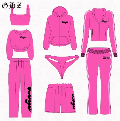 Y2K Custom Logo Women's Casual Two-Piece Set Full Zip Hoodie and Straight Pants Tracksuit Velvet Jacket Trackpants Loungewear