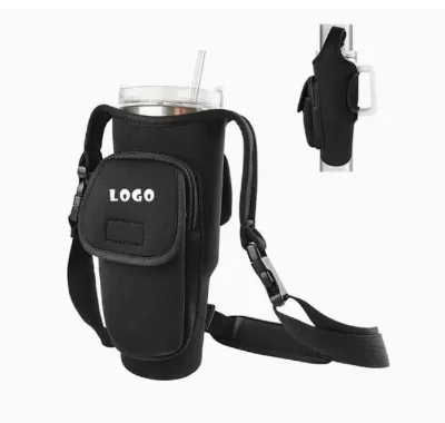 BSCI GRS Outdoor Sports Neoprene Adjustable Strap Tote Water Bottle Custom Zipper Black 9in Gym Bag