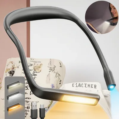 Flexible Hands Free Knitted Neck Light USB Rechargeable Reading Lamp 3 Modes 6 Brightness for Night Reading in Bed