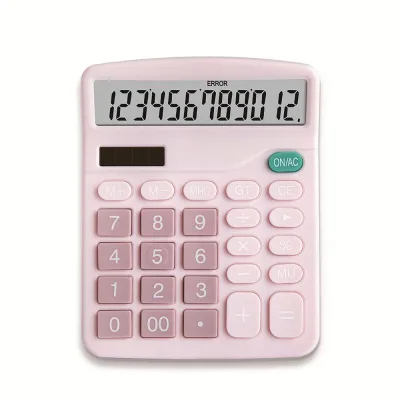 12-digit Power Handheld Desktop Calculator Battery Novelty Customized Logo Color Box OEM Memory Function AA Battery ABS Calendar