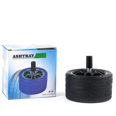 Hot Selling Portable Tyre Coated Ashtray Windproof Table Smokeless Ashtray Metal Round Push Down Ashtray
