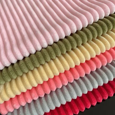 HG24016 Customization 240gsm Pure Polyester Cut Strip Jacquard Flannel Fabric for Pajamas Homewear