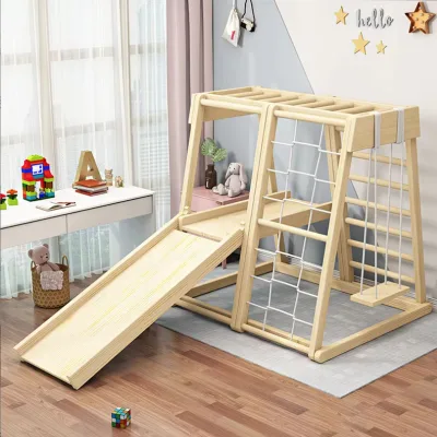 Wooden Indoor Climbing Frame with Colorful Rock Holds and Swing for Kids 3-6 Years Eco-friendly Customized Color & Size