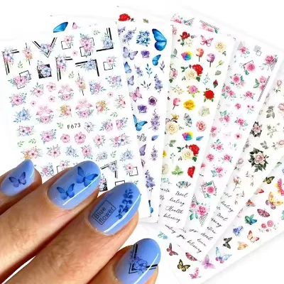 Best-selling Spring Flower butterfly Nail Stickers Summer Popular 3d Flower Nail Art for Nail Accessories