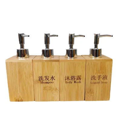Rustic Eco-friendly Sustainable Hotel Home Decor Bathroom Accessories Shampoo Conditioner Body Wash 200ml Bamboo Soap Dispenser