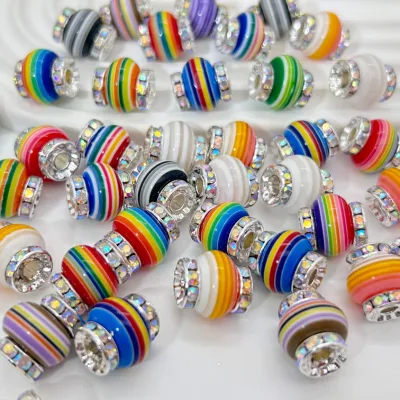 Handmade Keychain Pen Making Beaded Spacer Beads Candy Color Large Hole Acrylic 18K Gold Plating Rhinestone Accents Connector
