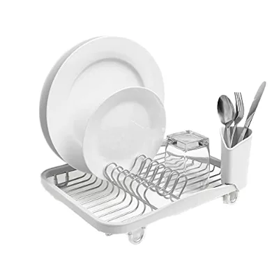 Umbra Sinkin Dish Drying Rack Standing Plastic Durable Drainer Caddy Removable Cutlery Holder Kitchen Sink Counter Use