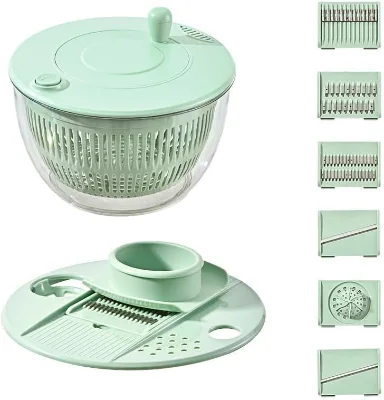 Salad Spinner Large Vegetables Wash Bowl Fruits & Herb Lettuce Dryer with 5 Blade Slicer Egg Yolk Strainer Shredder
