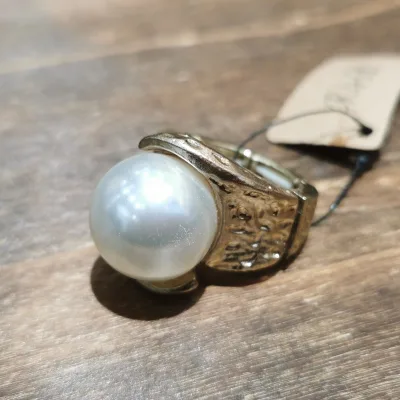 Fashion Yellow Gold Plated Round Simulated Pearl Rings Elastic Adjustable Rings Jewelry Women
