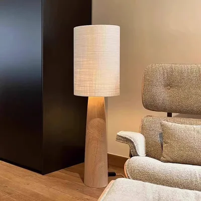 Wabi-sabi Style Solid Wood Floor Lamp LED Voice Control Large Size for Living Room Bedroom Vintage Tea Room Ambient Lighting
