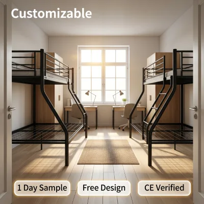 ISO Factory Heavy Duty Factory Direct Wholesale Twin Over Queen Bunk Bed for University Dormitory Project